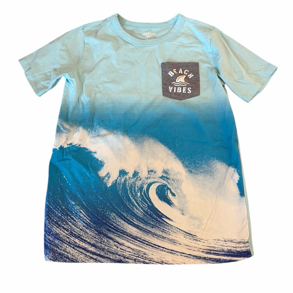 OshKosh B’gosh Boys Size 14 Beach Vibes Graphic T-Shirt Blue Wave Tee
